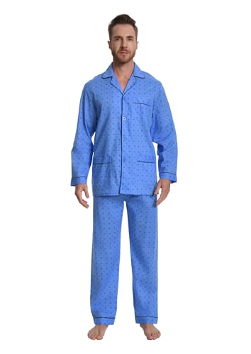 Image of GLOBAL Mens Pajamas Set, 100% Cotton Woven Drawstring Sleepwear Set with Top and Pants /Bottoms