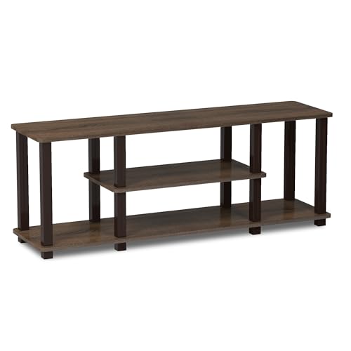 Image of Furinno Turn-N-Tube No Tools 3D 3-Tier Entertainment TV Stand up to 50 inch TV, Square Tubes, Walnut /Brown | for TV up to 50 Inch, No Tool Rectangular Entertainment Center, TV Console, for Living Room, Bedroom