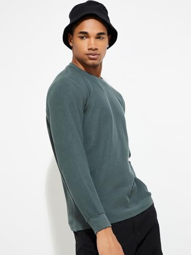 Image of Max Men's Cotton Blend Regular Fit Ribbed T-Shirt URB N