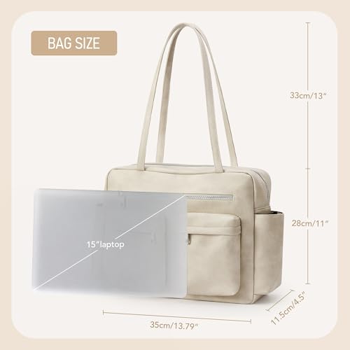 Image of KALIDI Tote Bag Vegan Leather Women Pocket Utility Bag Faux Leather Shoulder Travel Purse Vintage Handbag for Work
