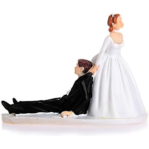 ausuky Wedding Cake Topper Couple Figurine Romantic Love Bride Groom Funny Runaway Groom Cover