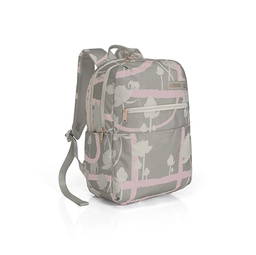 Image of American Tourister x Love Child by Masaba Printed Polyester Backpack for Women /Stylish Lightweight College & Travel Backpack /Spacious Compartments /Padded Shoulder Straps /Trendy Casual Bag- Grey