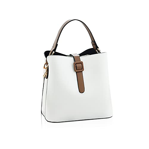 NICOLE & DORIS Bolsos Mujer Bandolera Bolso Cubo Moda Bolso Señora Tote PU Cuero Bolso con Dos Correas de Hombro Blanco