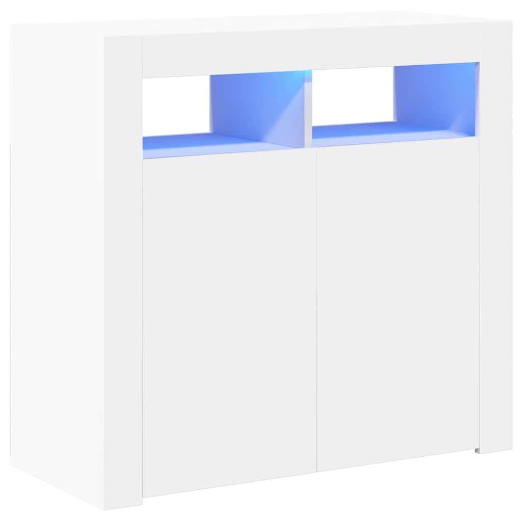 HaoChrymec Buffet avec lumières LED RVB, Meuble laqué Blanc, bahut Salon, Meuble Salon Rangement, Buffet Salle à Manger, Commode Cuisine, 80 x 35 x 75 cm