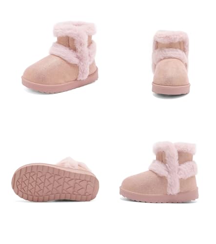 Image of Cubufly Toddler Little Girls Boots Warm Winter Kids Ankle Fur Lined Snow Shoes Non-Slip