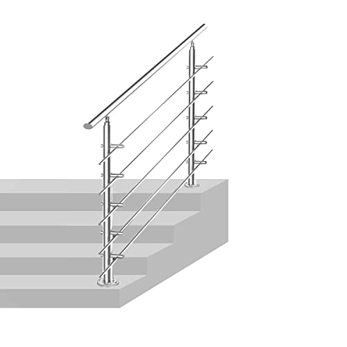 Gimisgu Rampe d'escalier en acier inoxydable 100 cm avec 5 traverses Ø 42 mm pour escaliers, balcon, frustrations, intérieur et extérieur