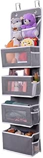 DIUFJAG Over the Door Storage Organiser with 5-Pocket,Foldable Non-Woven Fabric Wall Wardrobe Hanging Shelves with 2 Metal Hooks(33 x14 x 125cm)