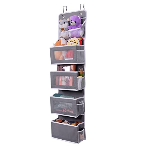 DIUFJAG Kleiderschrank Organizer Hängeaufbewahrung mit 5 Taschen und 2 Haken,Hängeregal für über Tür oder Wandmontage(33 x 14 x 125 cm) Cover