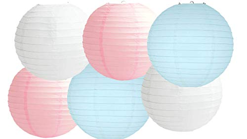 Paper Lanterns Mix Color Packs of 6 Round Paper Lanterns Lampshade (Baby Pink Blue Shade, 12" (30 Cm))