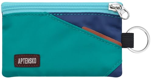 Image of RFID Blocking Travel Wallet with Adjustable Lanyard, Small Nylon Zipper Pouch and Badge Holder for ID, Credit Cards, Cash, Keys, Commuters (Turquoise+Navy)