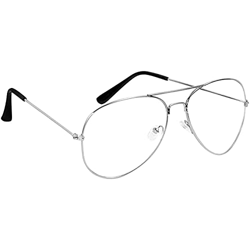 Santimo Valtina lens enterprise Silver Frame Clear Lens Aviator Sunglasses for Men's and Women's (Transparent Lens)
