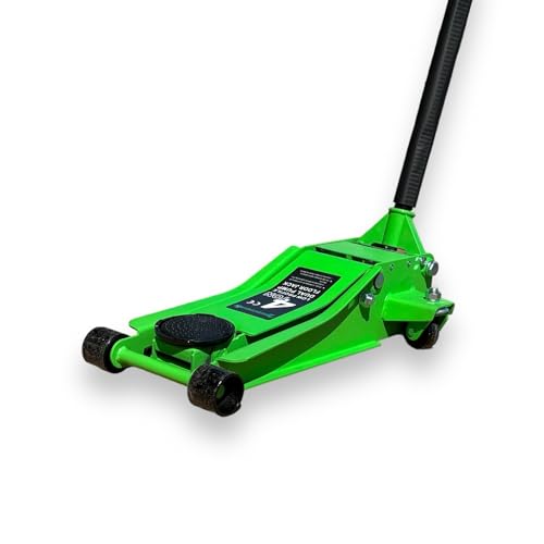 PrimeUtensili Cric Idraulico a Carrello, 4 Tonnellate di Portata, Altezza 8-55 cm, Doppia Pompa, Verde