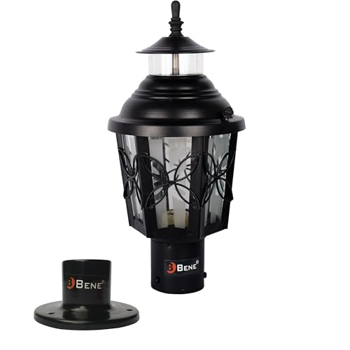 Image of BENE Lily Garden Lamp, Antique Wall Lights for Outdoor Vintage Decor, Decorative Lamp for Patio, Entryway, Steel and Glass Terrace Light with B22 Holder & Base Stand, 15cm Dia, Black, Pack of 1
