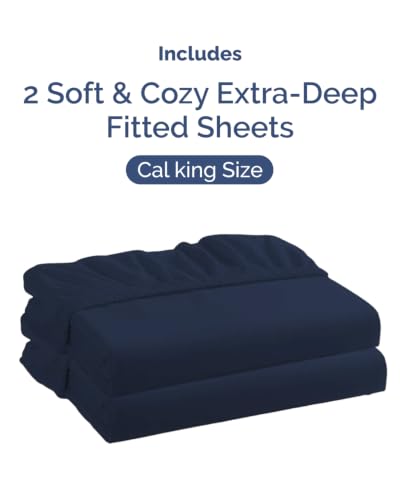 Image of CGK Linens 2 Pack Extra Deep Cal King Fitted Sheets - Navy Blue