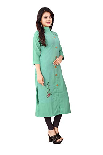 Image of OM SAI LATEST CREATION Slub-Rayon Three-Fourth Sleeve Printed A-Line Kurti for Women