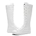 Momuk Women's Fashion Lace Up Knee High Canvas Zip Boots Girls Fancy School Shoes Size (9, White)