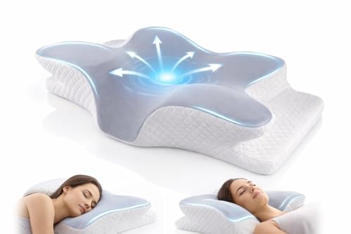 Almohada cervicales y Cuello   Almohadas Cervicales para Dormir   Almohada Cervical Ergonómica Viscoelástica, Alivia Reduciendo Presión Cervical, Refrescante, Mejora la Respiración y Posición, Suave