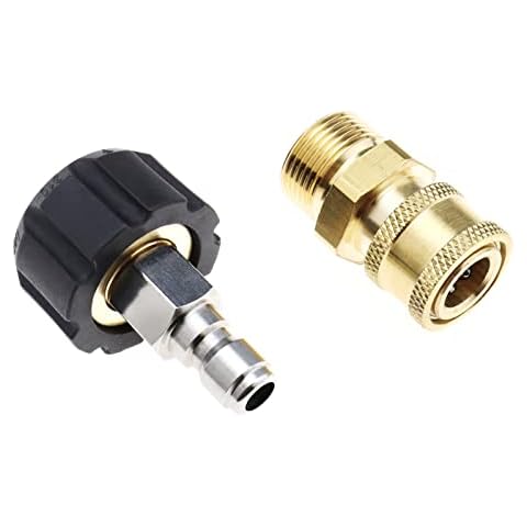 Set of 2 Pressure Washer Hose Adapter Set M22 14mm Thread Female to 1/4 Inch Quick Socket Male & 1/4 Inch Quick Socket Female to M22 14mm Male Cover