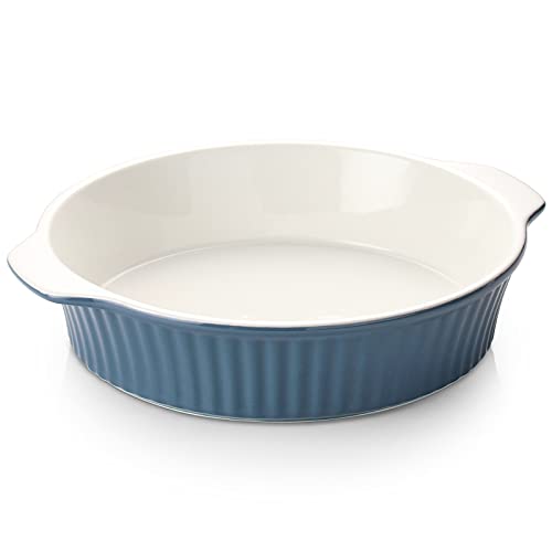 ZONESUM Ceramic Baking Dish, 11 Inch Round Deep Baking Dish, 60 oz Deep Quiche Casseroles Dish for Pan,Lasagna,Cake,Pizza,Dessert, Airy Blue