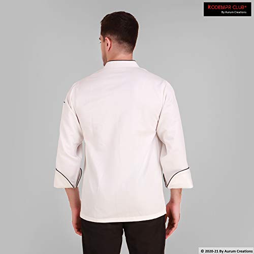 Image of Kodenipr Club Traditional White Chef Coat Black Piping Contrast, Detachable Button Poly /Cotton, Size (XXL-44)
