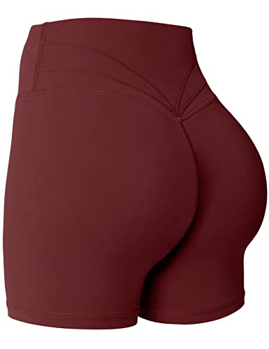 Yiifit Pantaloncini sportivi da donna Scrunch Butt High Waist Training 3.5" Pantaloncini da motociclista Gym Pantaloni corti, Rosso Borgogna Profondo, S