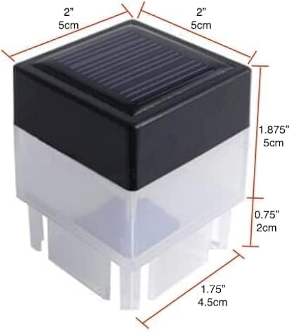 Solar LED 2In x 2In(5cm x 5cm) Fence Post Cap for Wrought Iron and Aluminum or Garden, Solar Fence Lights - 8 Pack (White Light)