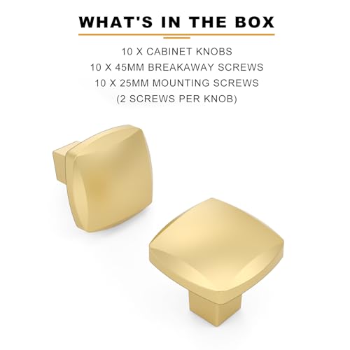 Image of 10 Pack Brushed Gold Cabinet Knobs Kitchen Gold Cabinet Pulls Solid Zinc Alloy Cabinet Hardware for Drawers