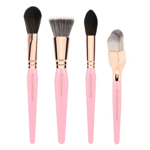 4 pinceaux de maquillage triangulaires rose doré aux poils synthétiques doux