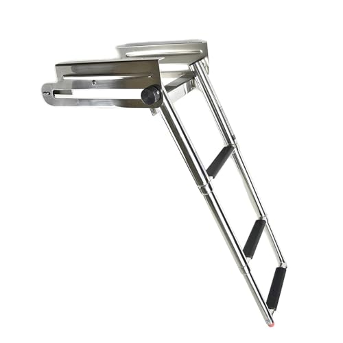 MARINE CITY 304 Stainless Steel Telescoping 3 Step Under Slide Boarding Boat Ladder with Swim Platform Mount - Swiveling, Flips Up - Ideal for Marines, Boats, Yachts, and Pontoons