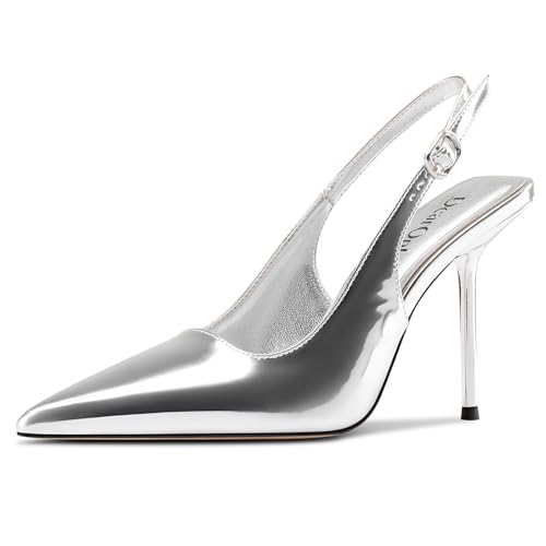 DearOnly Stiletto High Heel Slingback Heels for Womens Pointed Toe Pumps Slip-on Prom Dress Shoes 3.9 Inches Heels