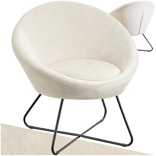 tectake® Sillón de Cóctel Redondo, Estilo Escandinavo, Respaldo Continuo, Acolchado con Espuma de Alta Densidad, Sillón Relax, Muebles de Salón, Butacas Dormitorio, Silla Tapizada - Terciopelo Beige