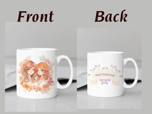Image of Funny Bestie with Friendship Quotes Printed 325 ml Ceramic Coffee Mug /Tea Cup Gift for Girls, Best Friends, Sister Mom, Wife, Girlfriend 325 ml (Front Back-18)
