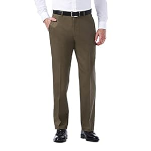 Haggar Men’s Premium No-Iron Expandable-Waist Plain-Front Pant, Buff, 34W x 36L