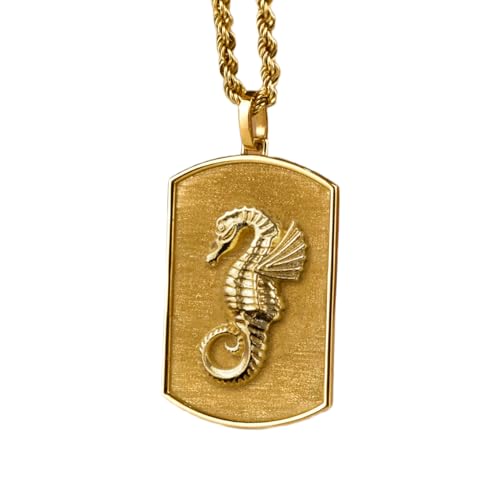 Collier gravé hippocampe en argent sterling plaqué or avec chaîne corde française