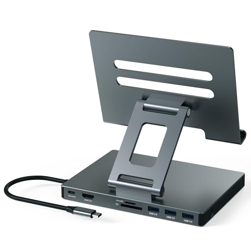2026 iPad Pro USB C Hub Stand, Adapter for iPad Pro M5 M3 M4 13 12.9 11 Inch iPad Air Docking Station 4K 60Hz HDMI, SD/TF Card Reader, 3 USB 3.0 Port, 3.5mm Audio, iPad mini A16 Galaxy Tablet Dock
