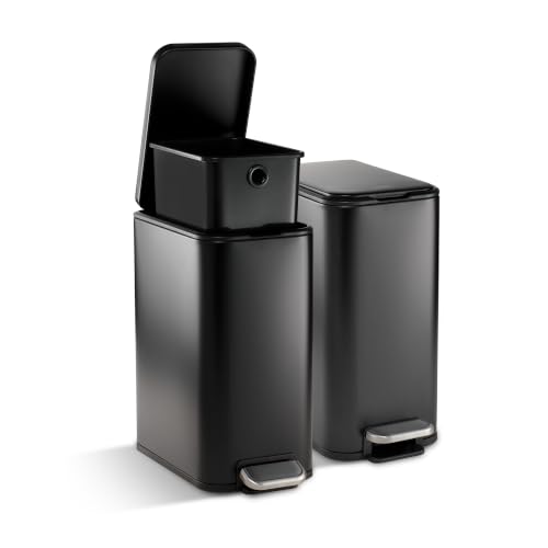 TRAMONTINA 7.6L Stainless Steel Step Dustbin Set of 2 | Soft Clos...