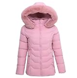 NEXURGE Women's Puffer Jacket, Polyester, Faux Fur Hooded, Fleece-Lined, Slim Fit, Water Resistant, Zip Closure (UK, Alpha, L, Regular, Regular, Pink)
