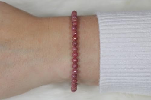 LAKADA Echtes Rhodonit Edelstein Armband mit 4mm Perlen - verschiedene Längen - Heilstein Schutzstein Talisman Glücksbringer Geschenk (Rhodonit, 18CM)