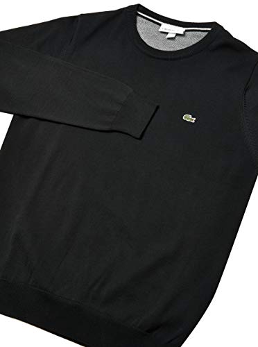Suéter Masculino com Gola Redonda em Jérsei de Algodão com Detalhes em piquet Caviar, Preto/Branco/P