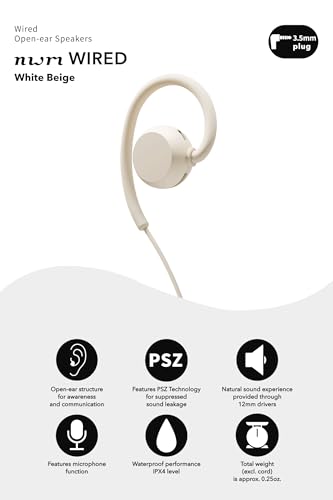 Image of nwm Wired On-Ear Speakers (Open Ear Earphones) Prevent Sound Leakage with PSZ Technology Including Microphone Designed by NTT Sonority in Japan | White Beige