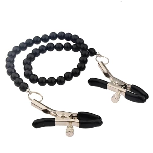 Nipple Clamp Adjustable Pressure Pearl Body Chains Necklace 316L Stainless Steel Nipple Clips Non Piercing Body Jewelry for Women Men Faux Body Jewelry(Black) B1-B2