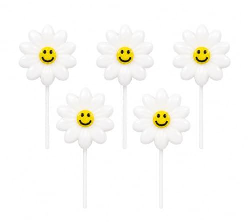 Image of Smiley Flower Birthday Candles for Cake Decoration, Pack of 5, Flower Shape Decorative Cake Candles, Natural Wax Party Candles for Birthday, Anniversary, Baby Shower & Celebration (White)