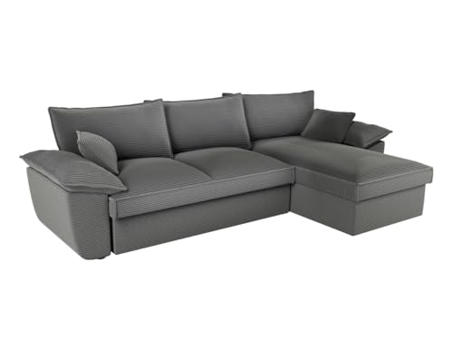 Vente-unique-Sofá Cama rinconera (ángulo Derecho) Terciopelo de canalé Gris Oscuro con arcón Guillermo II