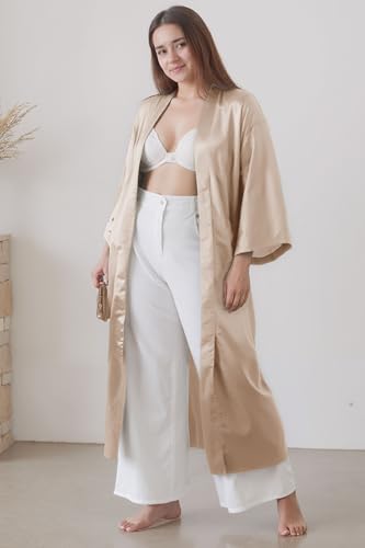 Image of PRODESIGN Satin Kimono Robe Women Long Silky Kimono Bathrobe Sleepwear Wedding Bridesmaid Robe