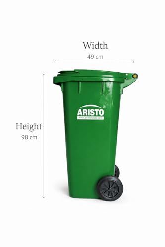 Image of Aristo Plastic Manual-Lift Garbage Waste Dustbin with Wheel 120 L GREEN /BLUE (COMBO)