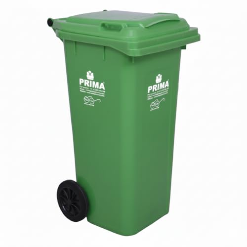 Image of Prima Plastic Manual-Lift Garbage Waste Dustbin with Wheels 120 Ltr Green