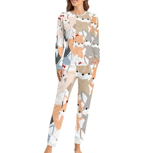 Pyjama femme renard de dessin animé anti-froid avec t-shirt manches longues en coton