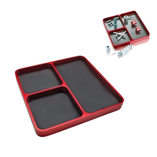 ZNDAW Magnetic Parts Tray, Aluminium Alloy RC Screws Organizer with Magnetic Pad, Automotive Small Tool Tray Electronic Repair Screws Holder for Sockets Bolts Pins, Car Accessories (Red)