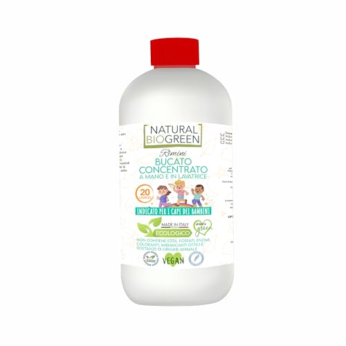 Naturalbiogreen Detergente ecológico para lavadora y a mano, sin perfume, hipoalergénico, indicado para prendas de niños, 500 ml