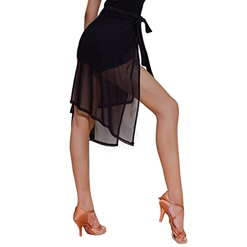 Latin Dance Dress Ballet Skirt Latin Dance Hip Scarf Dance Skirt Split Mesh Lace-Up Skirt Ballroom Skirt Latin Dresses For Dancing Black #TOP6